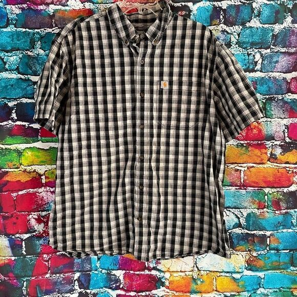 Carhartt Relaxed Fit Plaid Casual Button Down Short Sleeve Cotton Shirt Size 2XL - Picture 1 of 5
